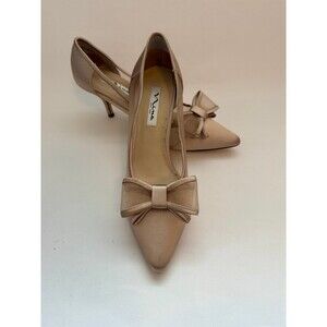 Nina Bianca Pump Heels Pointed Toe Bow Satin Finish Women's Size 9.5 Champagne